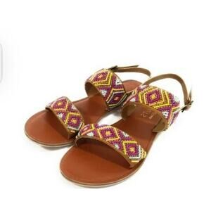Coconuts by Matisse Multicolor Beaded Tribal Print Boho Sandals
